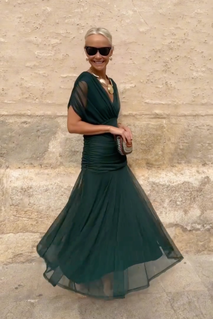 Elegáns, V-nyakú, fantázia partymaxi ruha