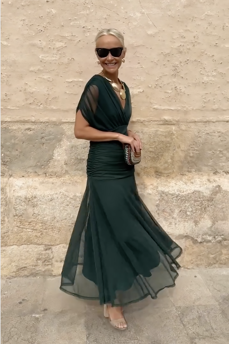 Elegáns, V-nyakú, fantázia partymaxi ruha