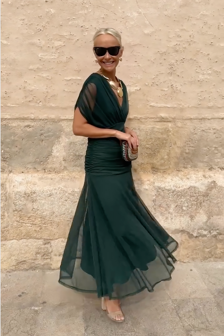 Elegáns, V-nyakú, fantázia partymaxi ruha