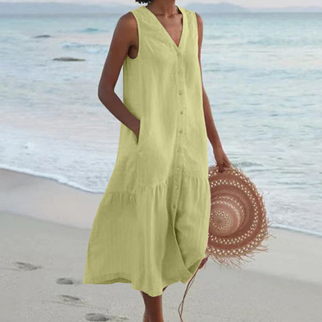 Maria | Elegáns, gombos, V-nyakú nyári ruha