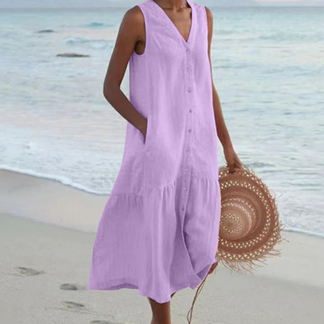 Maria | Elegáns, gombos, V-nyakú nyári ruha