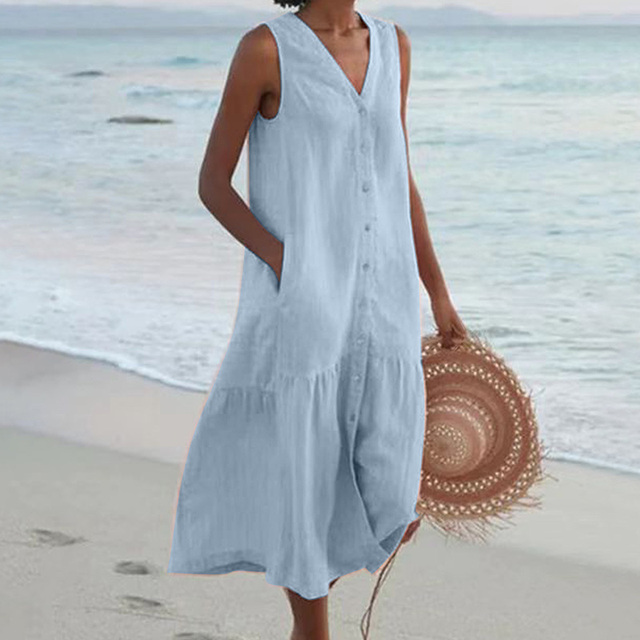 Maria | Elegáns, gombos, V-nyakú nyári ruha