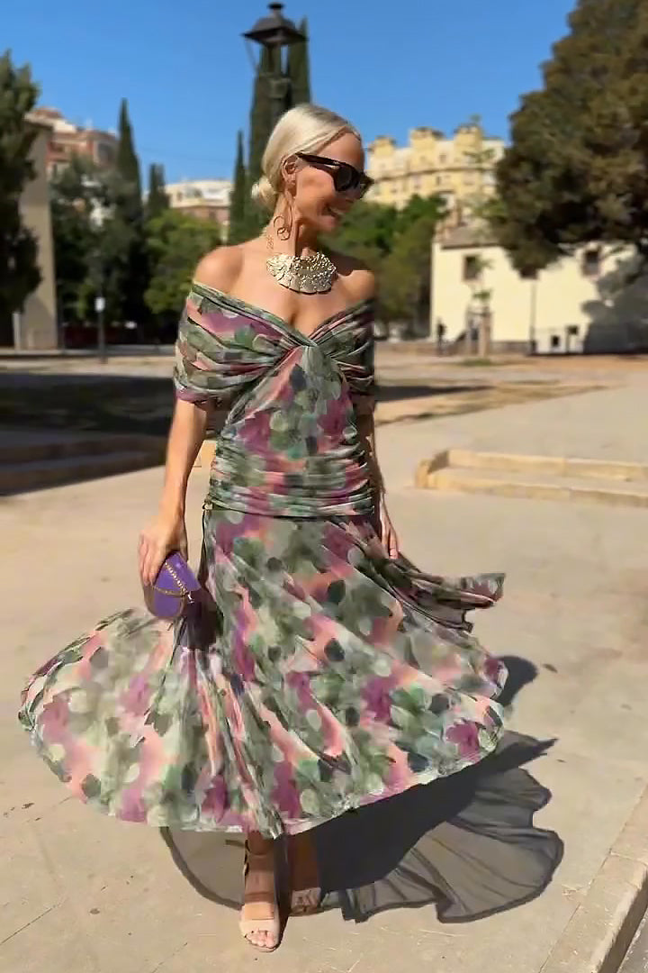 Elegáns, V-nyakú, fantázia partymaxi ruha
