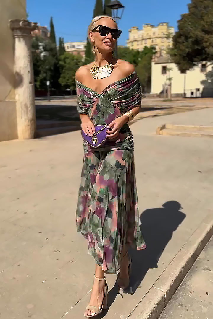 Elegáns, V-nyakú, fantázia partymaxi ruha