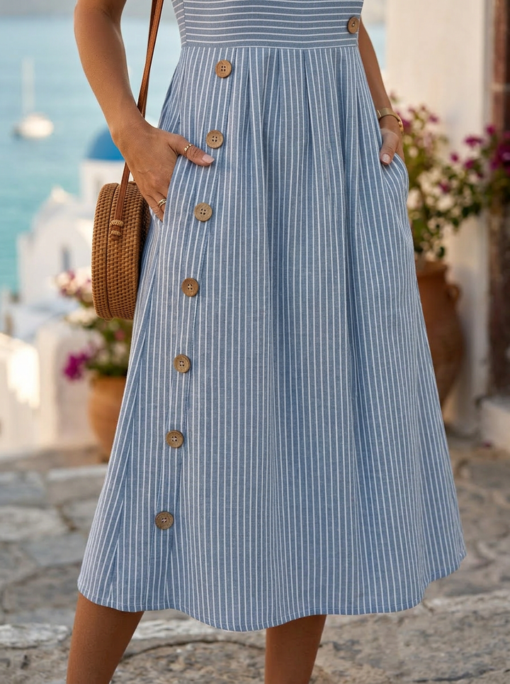 LUISA | ELEGANT TUMMY-FLATTERING STRIPED MIDI DRESS