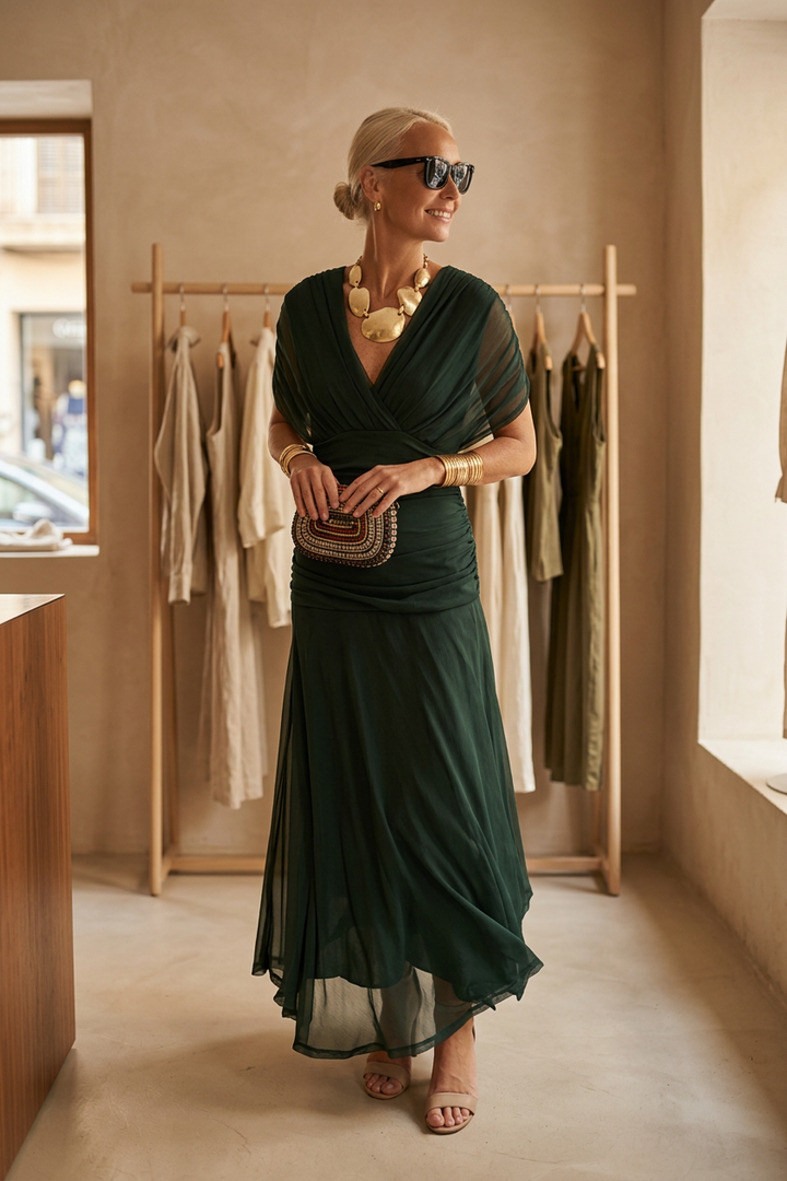 Elegáns, V-nyakú, fantázia partymaxi ruha
