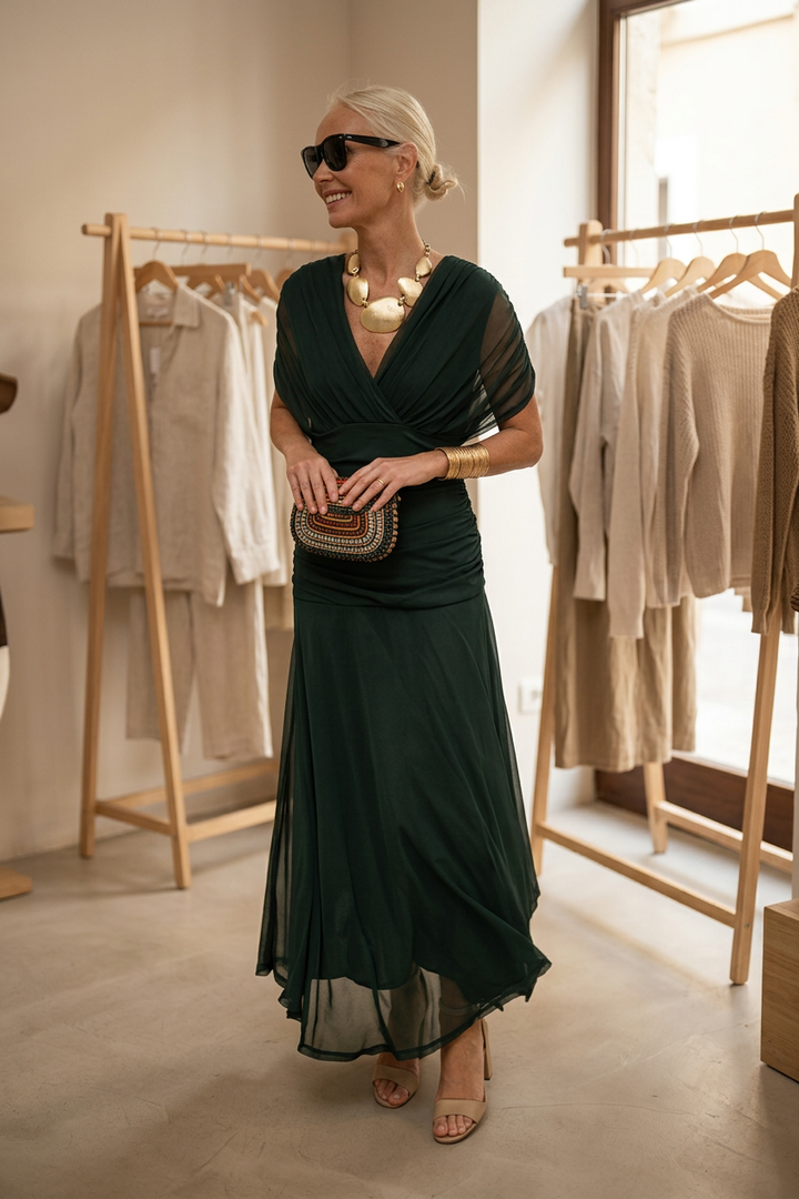Elegáns, V-nyakú, fantázia partymaxi ruha